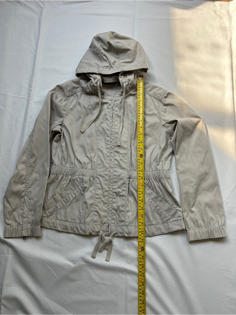 Light Beige Hooded Drawstring Anorak Jacket - Women